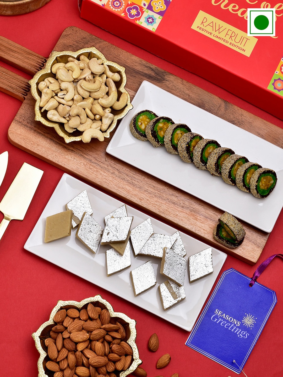 

RawFruit Sweets Dryfruit With Bhai Bhabhi 2 Rakhi, Red