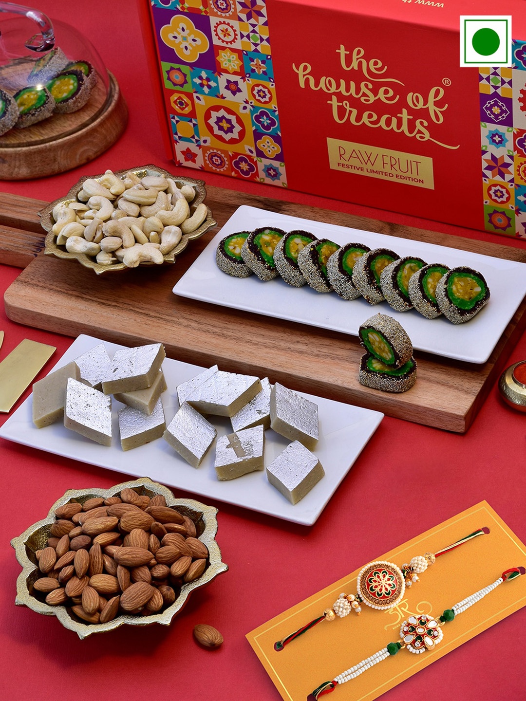 

RawFruit Sweets And Dryfruit With 2 Rakhi, Purple