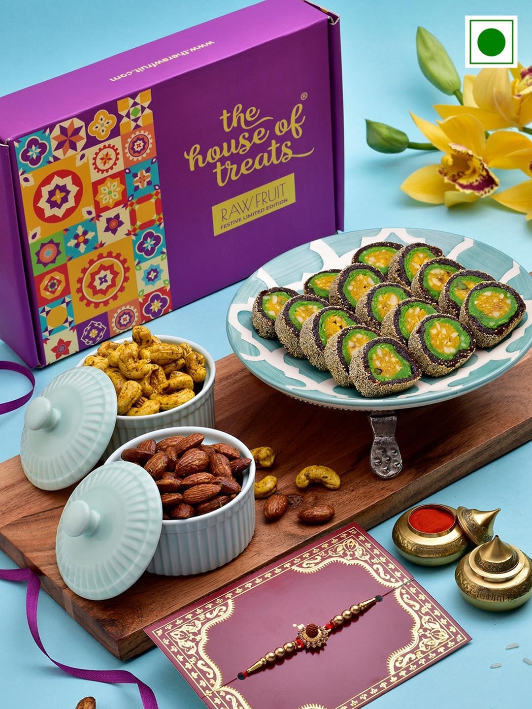 

RawFruit Sweet & Nut Delight with Rakhi, Yellow