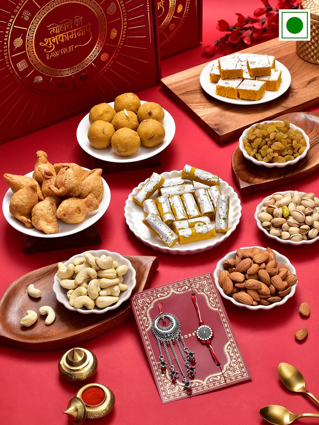 

RawFruit Exotic Nut Sweet With Bhai Bhabhi Rakhi, Red