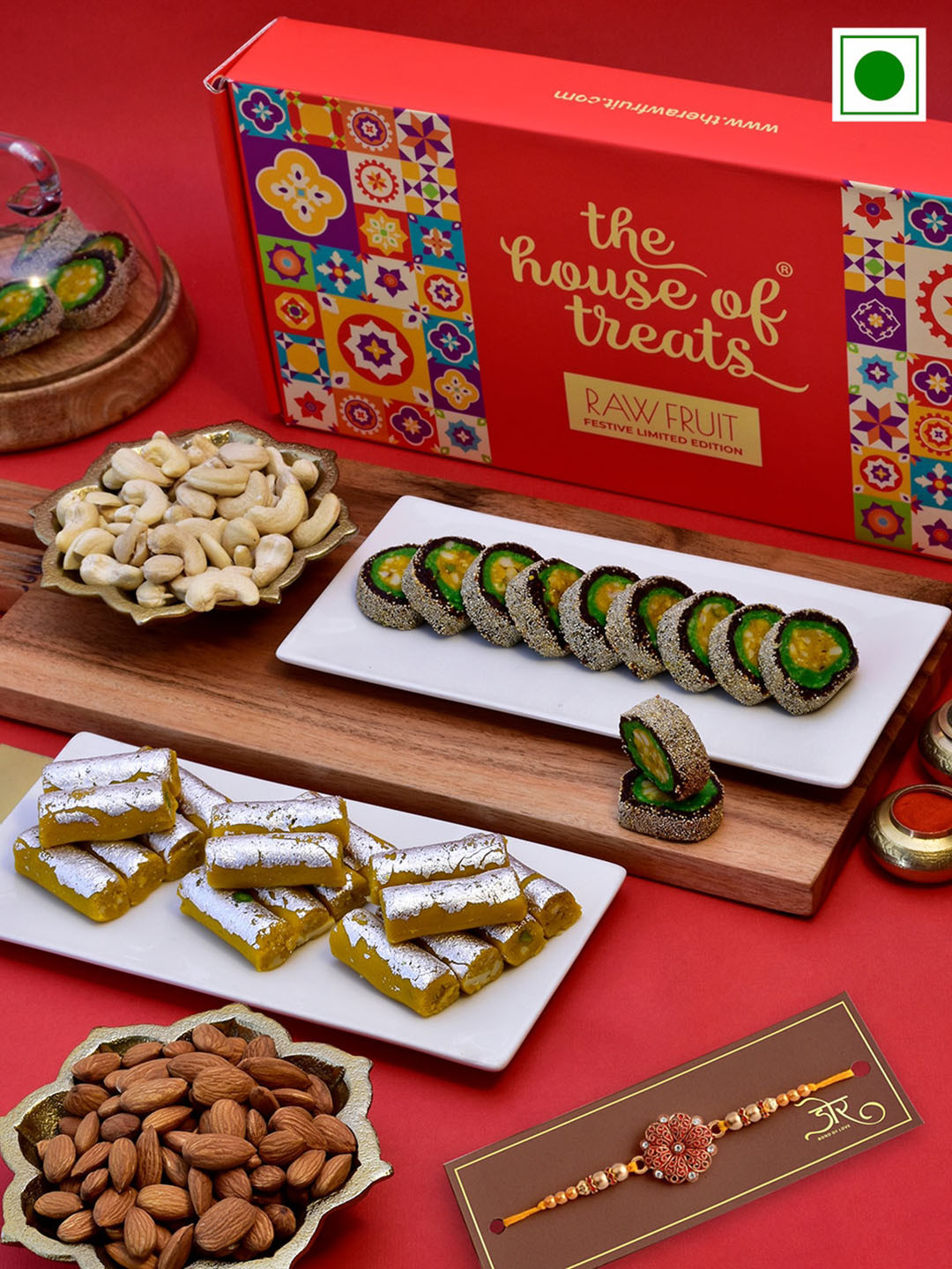 

RawFruit Sweets And Dryfruit With Rakhi, Purple