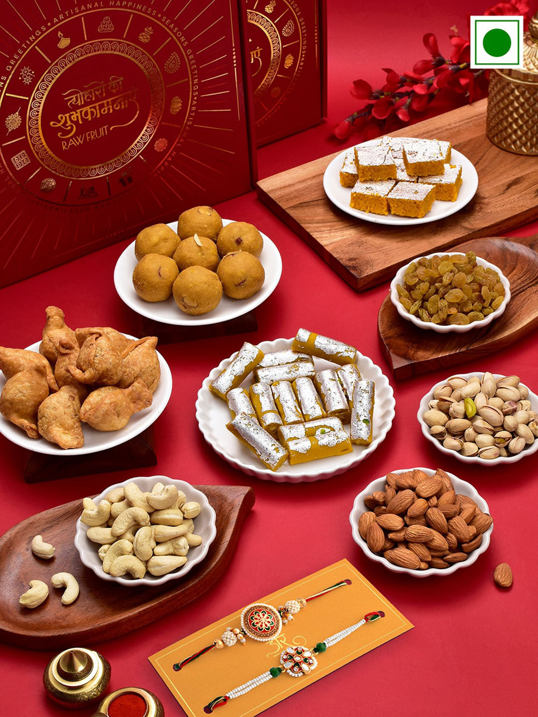 

RawFruit Exotic Sweet And Dryfruit With 2 Rakhi, Purple