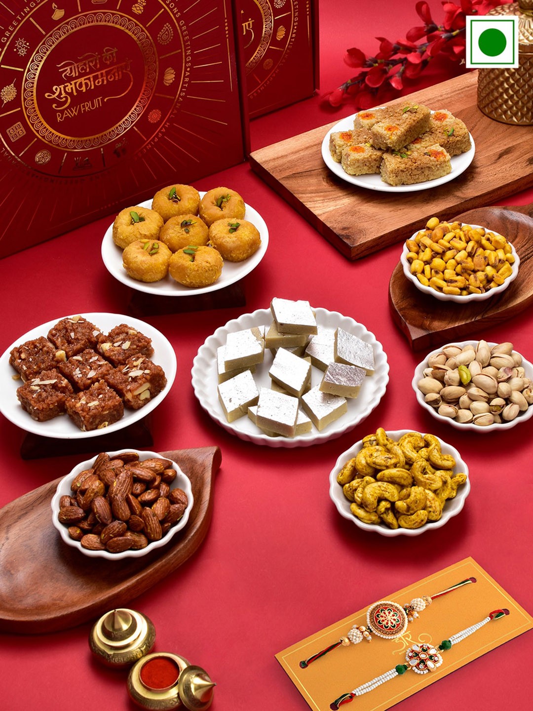 

RawFruit Nuts & Sweets With 2 Rakhi Gift, Orange