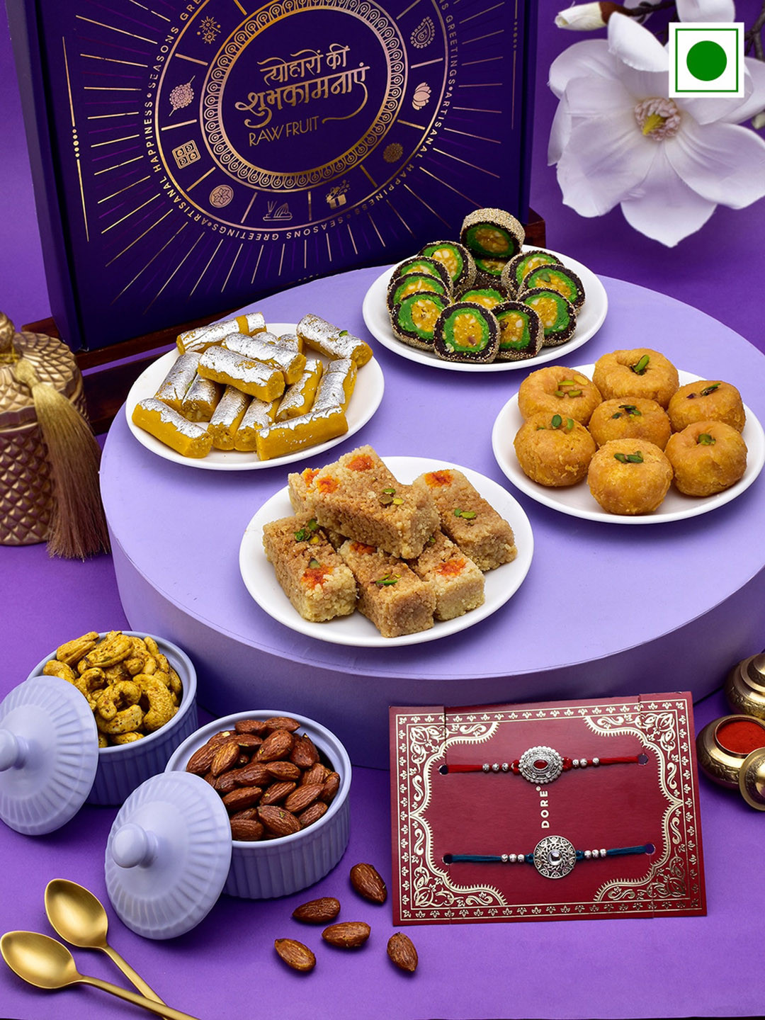 

RawFruit Nuts And Sweet With 2 Rakhis, Navy blue