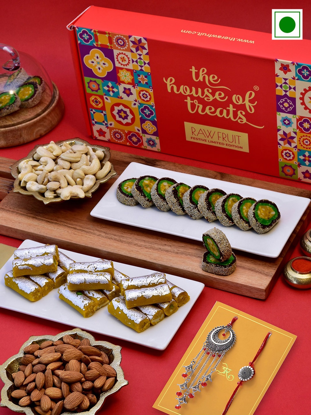 

RawFruit Sweets Dryfruit With Bhai Bhabhi 2 Rakhi, Red