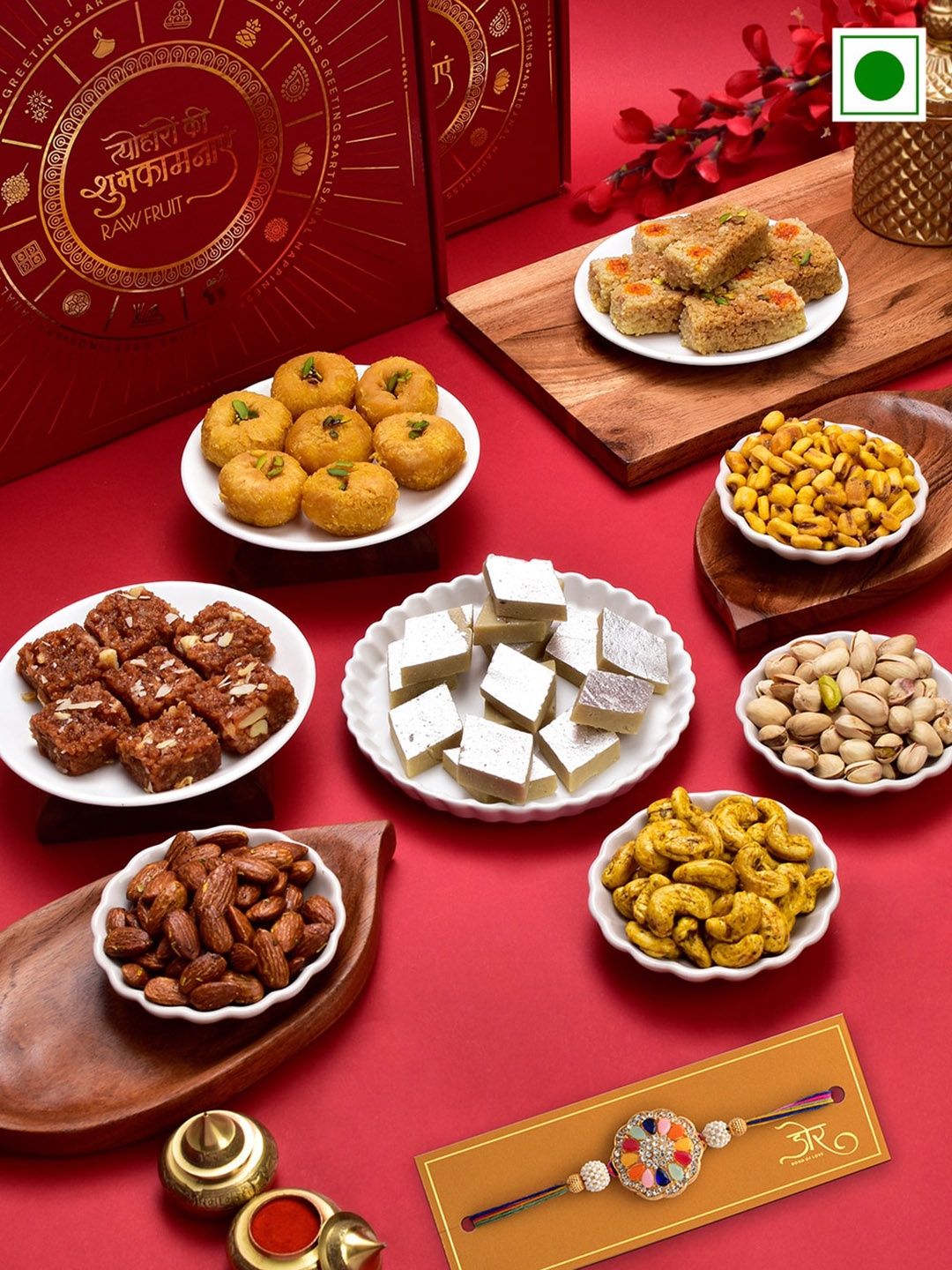 

RawFruit Sweets And Dryfruit With Rakhi, Purple