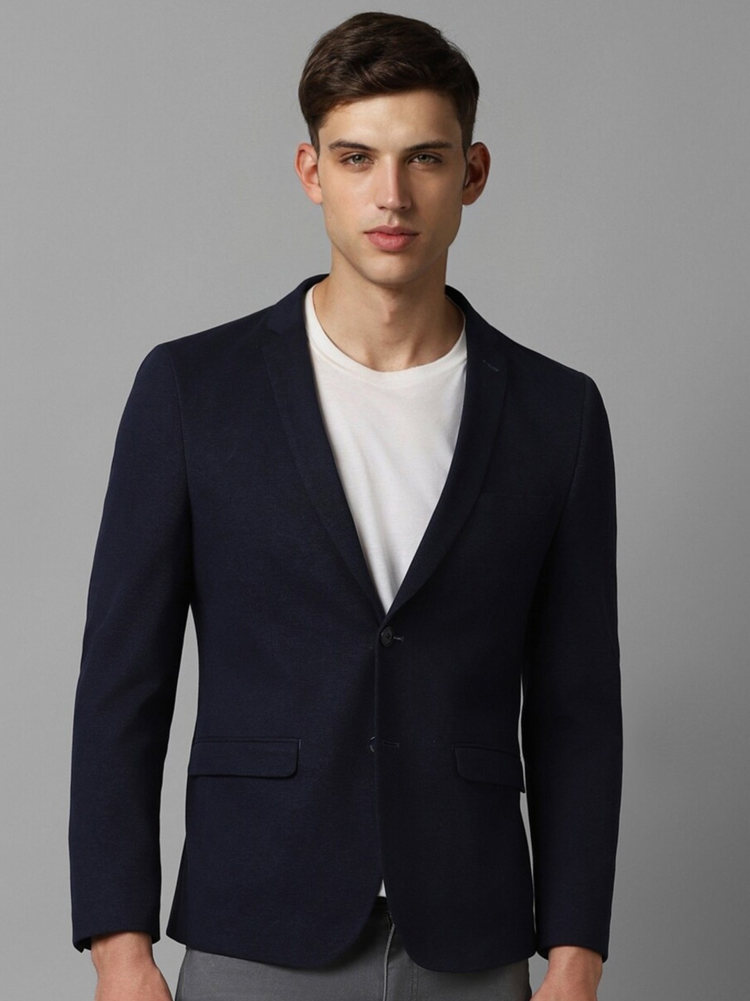 

Louis Philippe Sport Super Slim Fit Self Design Pure Cotton Single-Breasted Blazer, Navy blue