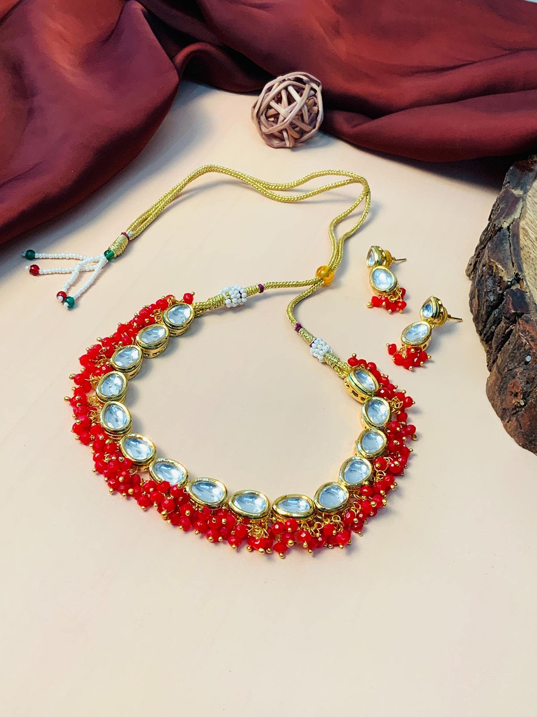 

ABDESIGNS Gold-Plated Kundan-Studded & Beaded Jewellery Set