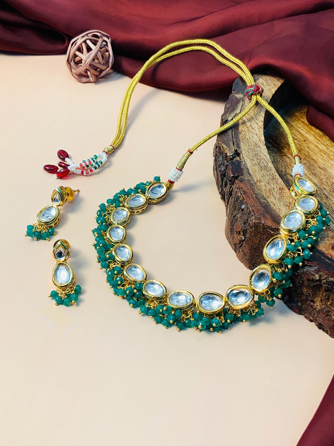 

ABDESIGNS Gold-Plated Kundan-Studded & Beaded Jewellery Set