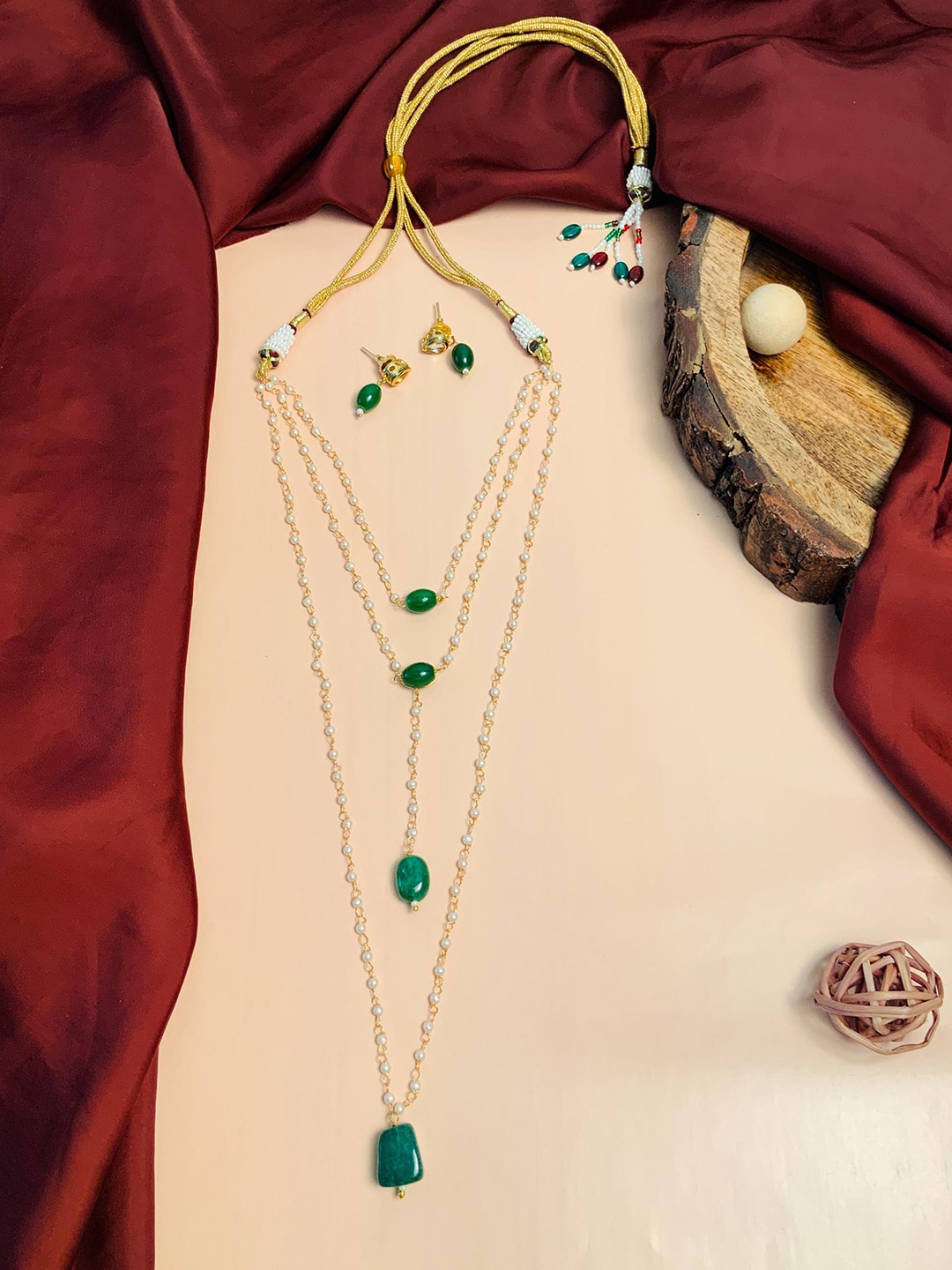 

ABDESIGNS Gold-Plated Layered Kundan-Studded & Beaded Jewellery Set