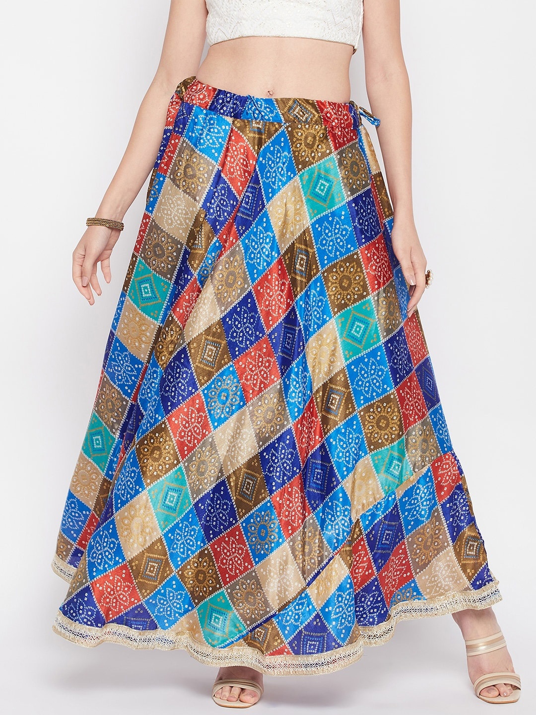 

Clora Creation Bandhani Printed Flared Maxi Skirt, Blue