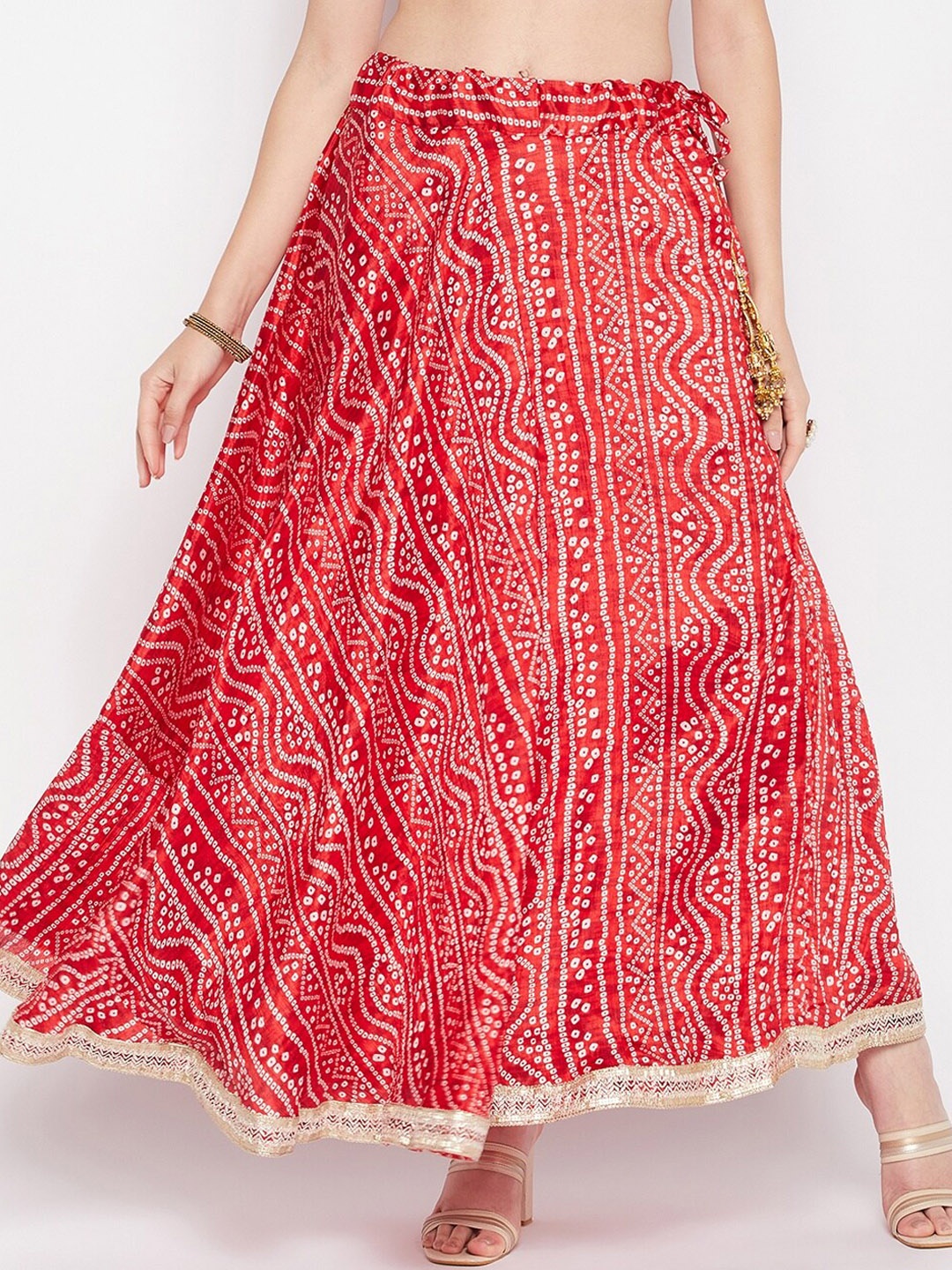 

Clora Creation Bandhani Printed Flared Maxi Skirt, Red