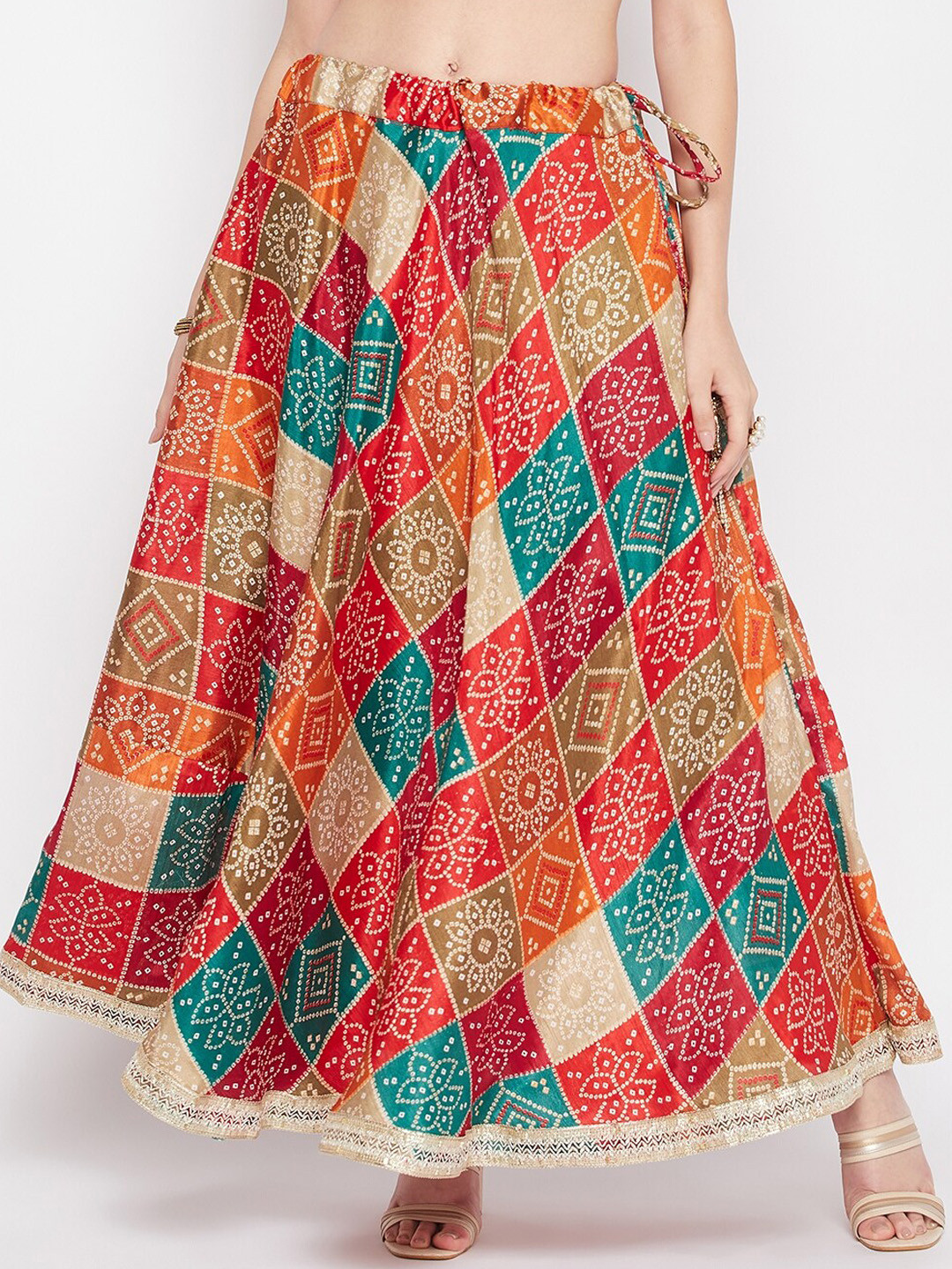 

Clora Creation Bandhani Printed Flared Maxi Skirt, Red