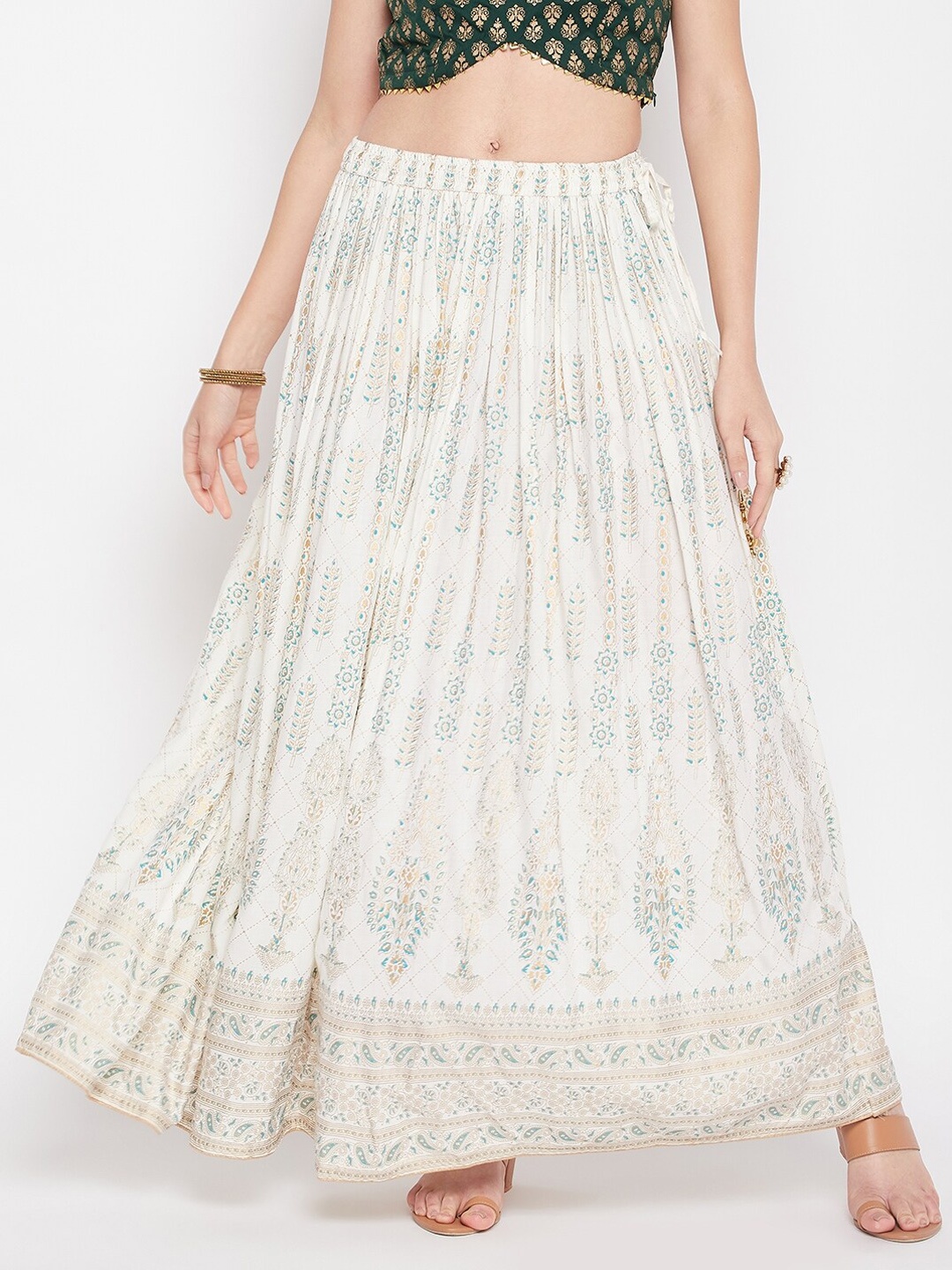 

Clora Creation Ethnic Motif Printed Flared Maxi Skirt, Cream