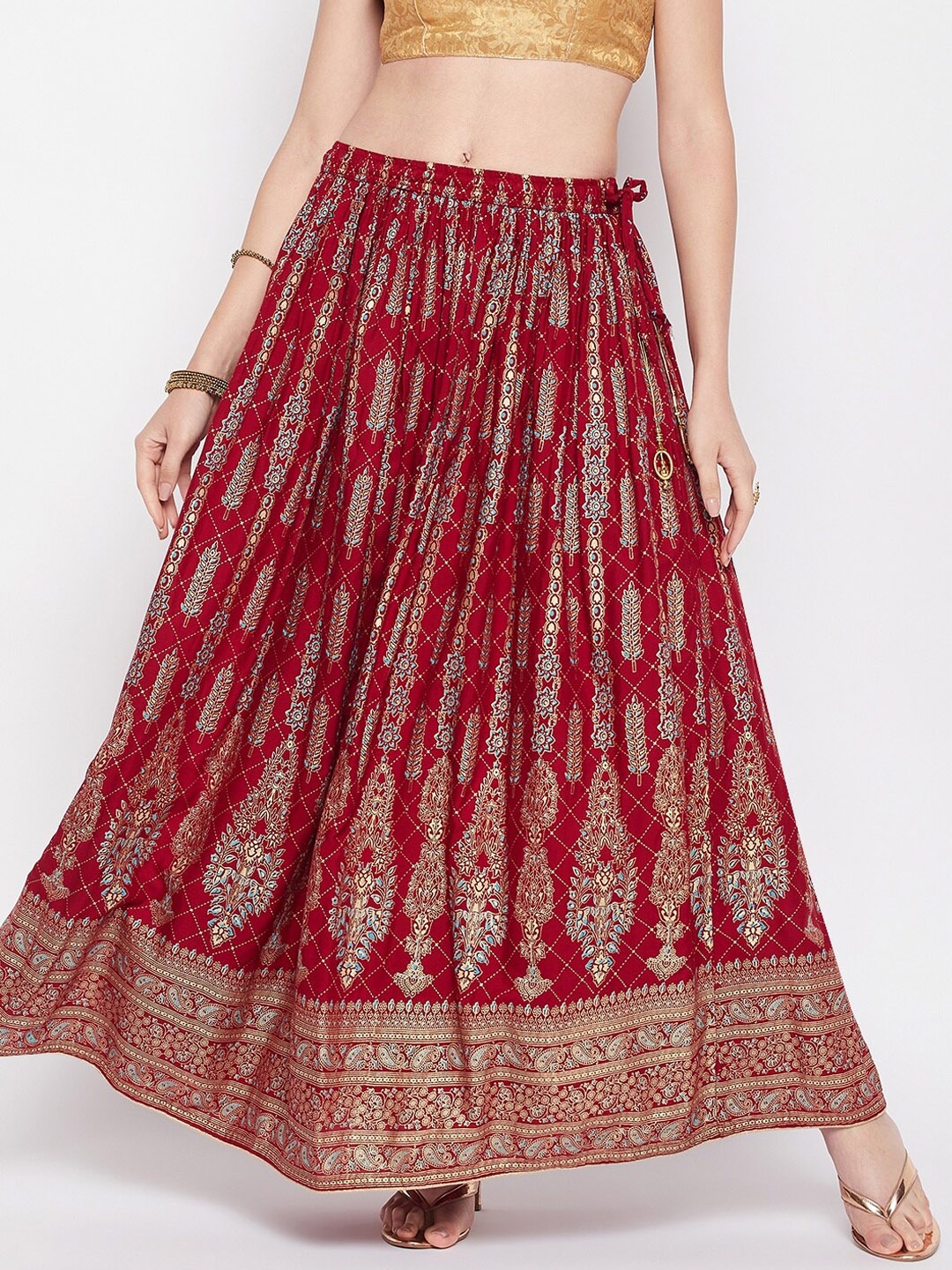 

Clora Creation Ethnic Motif Printed Flared Maxi Skirt, Maroon