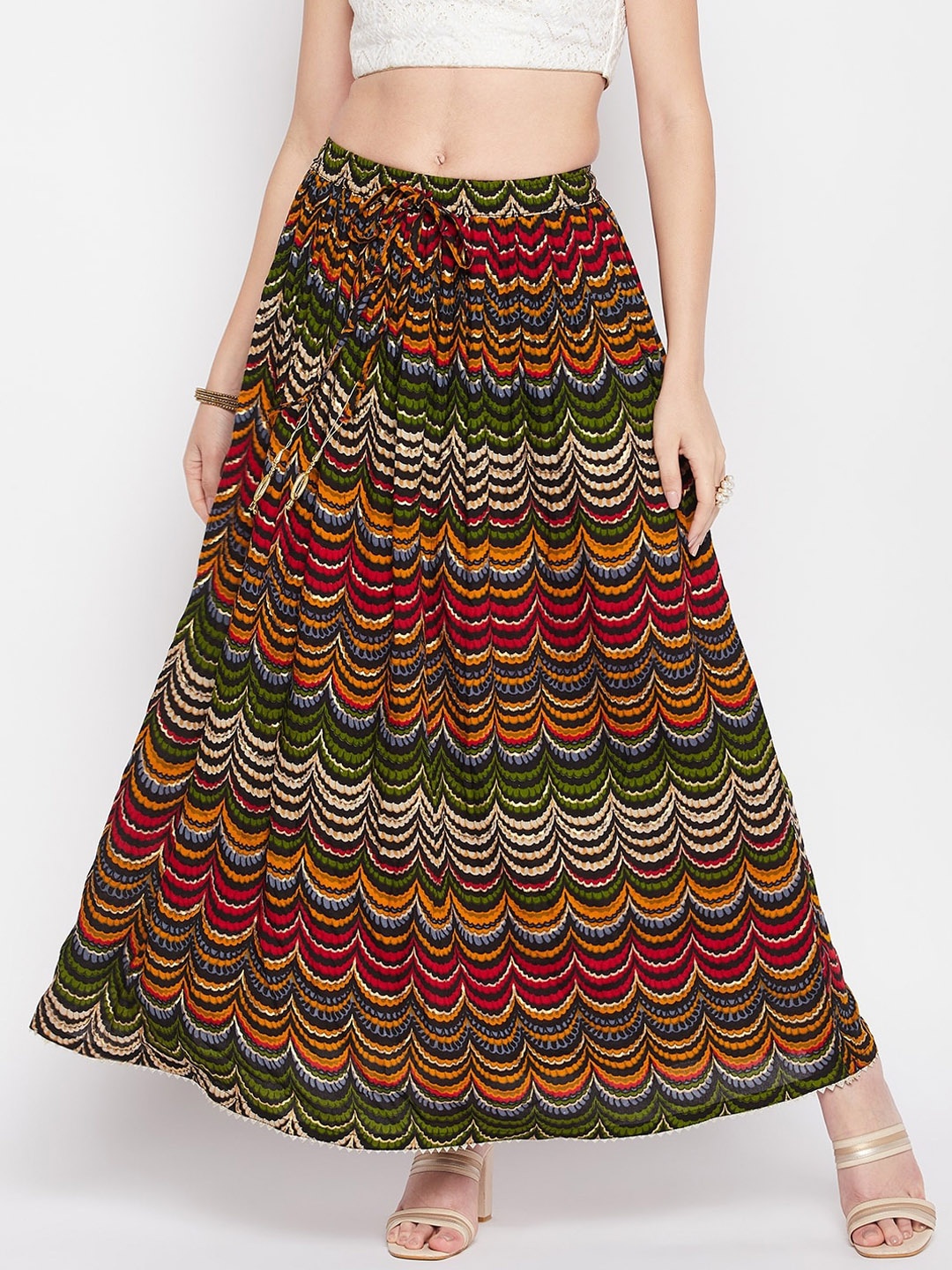 

Clora Creation Ethnic Motif Printed Flared Maxi Skirt, Orange