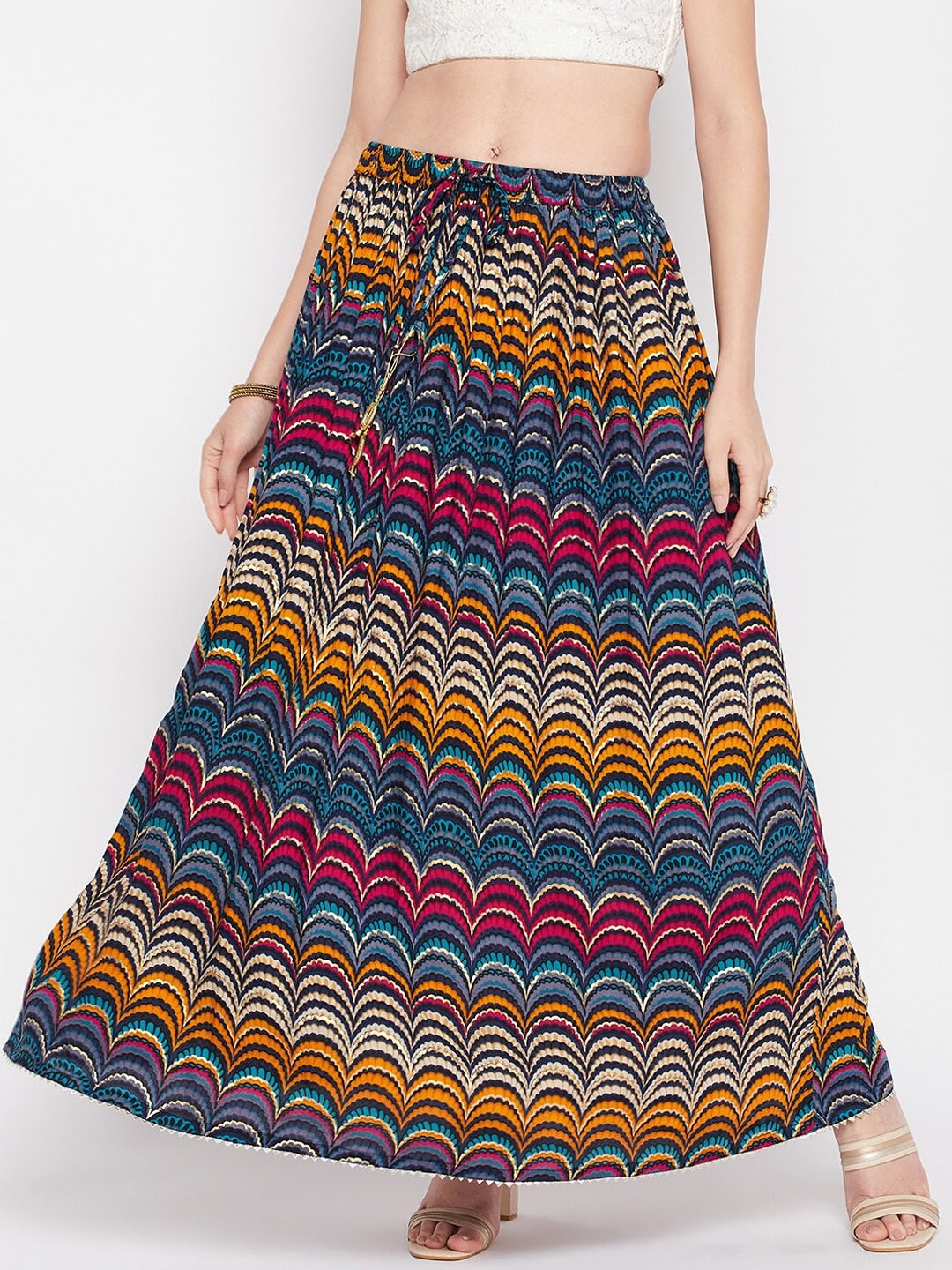 

Clora Creation Ethnic Motif Printed Flared Maxi Skirt, Blue