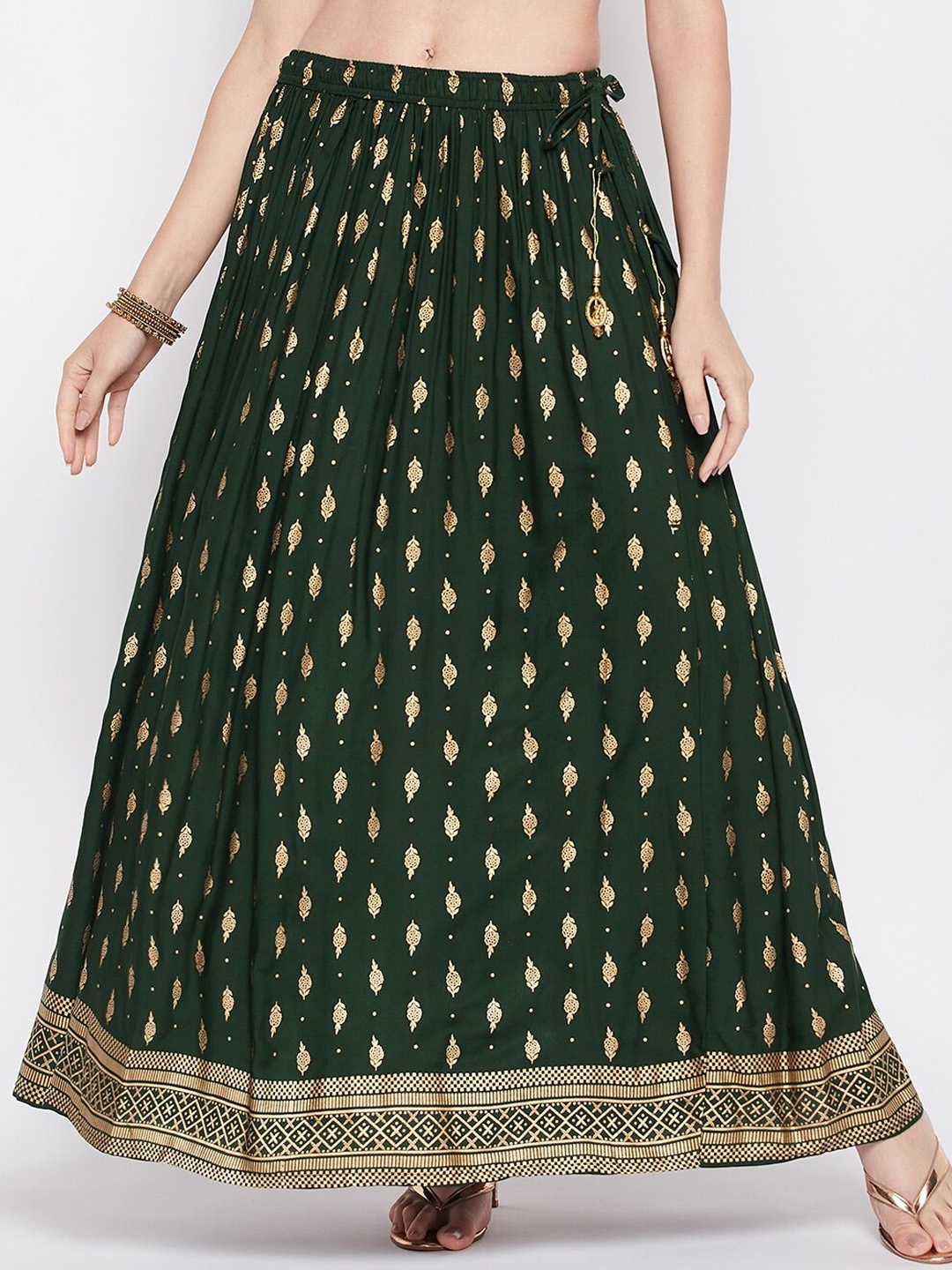

Clora Creation Ethnic Motif Printed Flared Maxi Skirt, Green