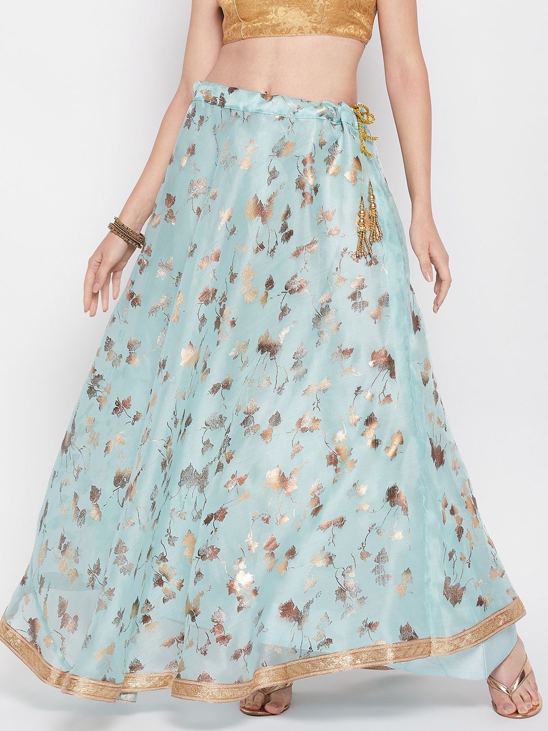 

Clora Creation Ethnic Motif Printed Organza Flared Maxi Skirt, Blue