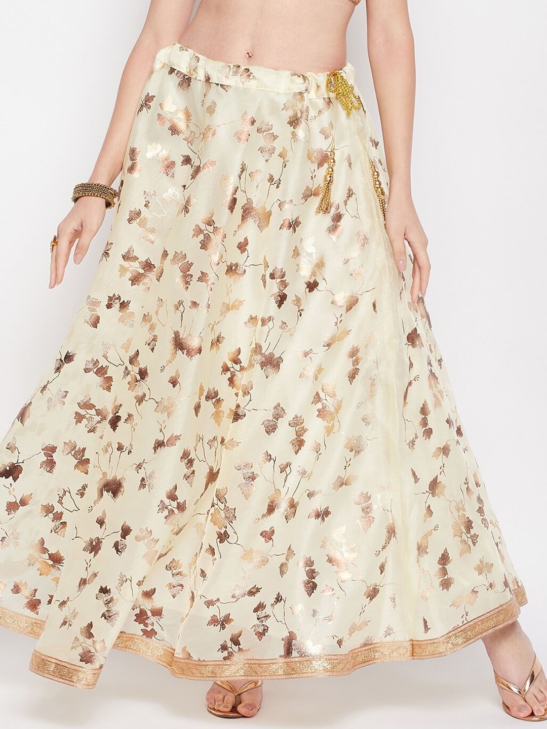 

Clora Creation Floral Foil Printed Organza Flared Maxi Skirt, Yellow