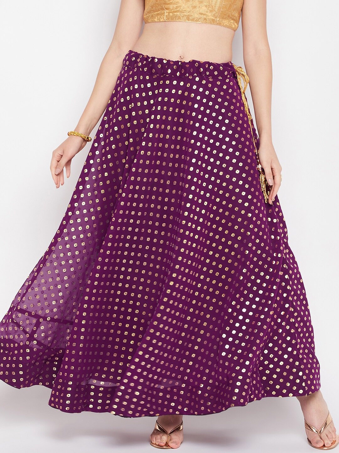 

Clora Creation Ethnic Printed Georgette Flared Maxi Skirt, Purple