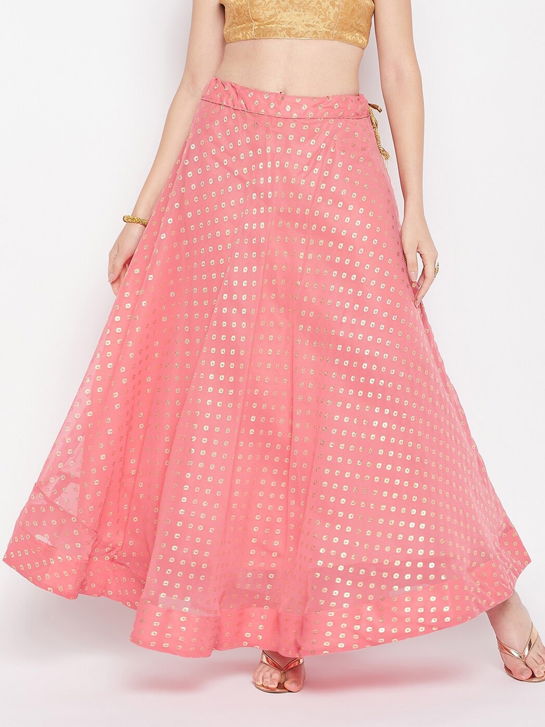 

Clora Creation Ethnic Printed Georgette Flared Maxi Skirt, Peach