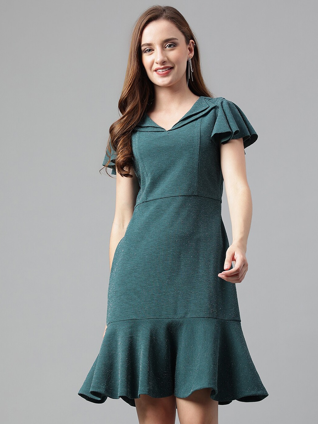 

Latin Quarters Flutter Sleeves A-Line Dress, Green