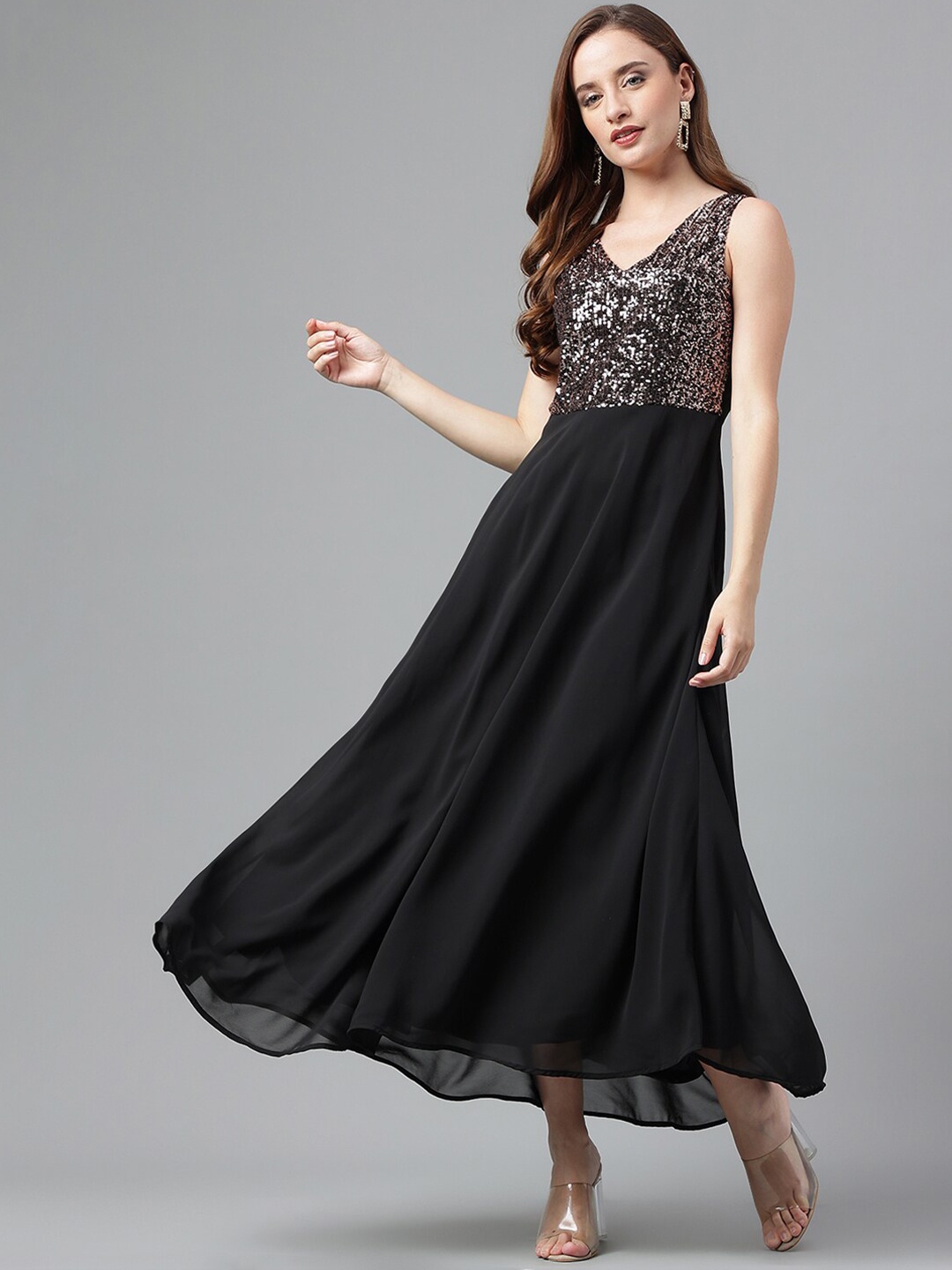 

Latin Quarters Sequined Embellished Fit & Flare Midi Dress, Black
