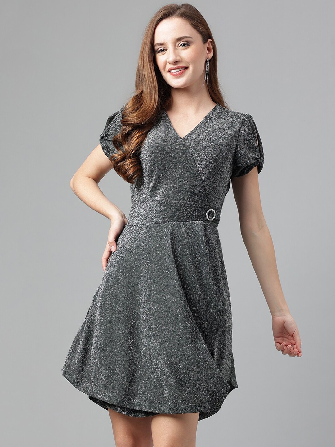 

Latin Quarters V-Neck Puff Sleeves Wrap Dress, Green