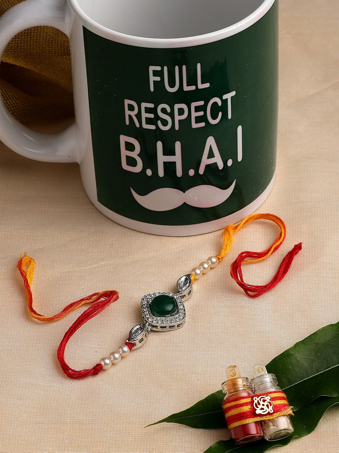 

PANASH Silver-Plated Stone-Studded Rakhi Gift Set