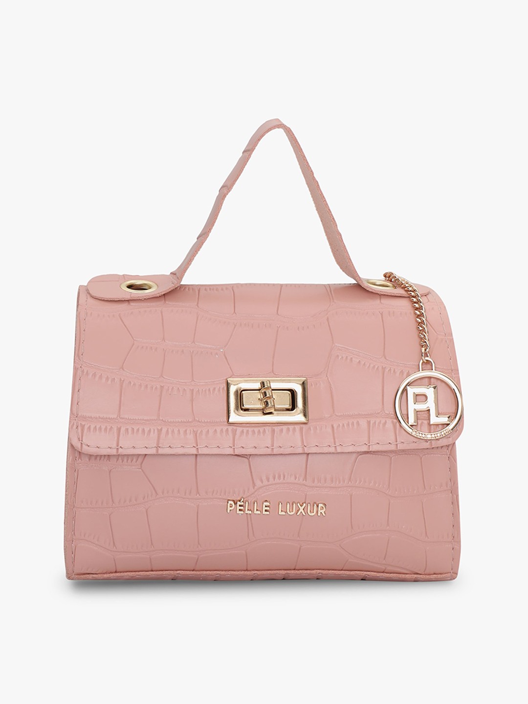 

PELLE LUXUR Textured PU Structured Satchel Handbag, Pink