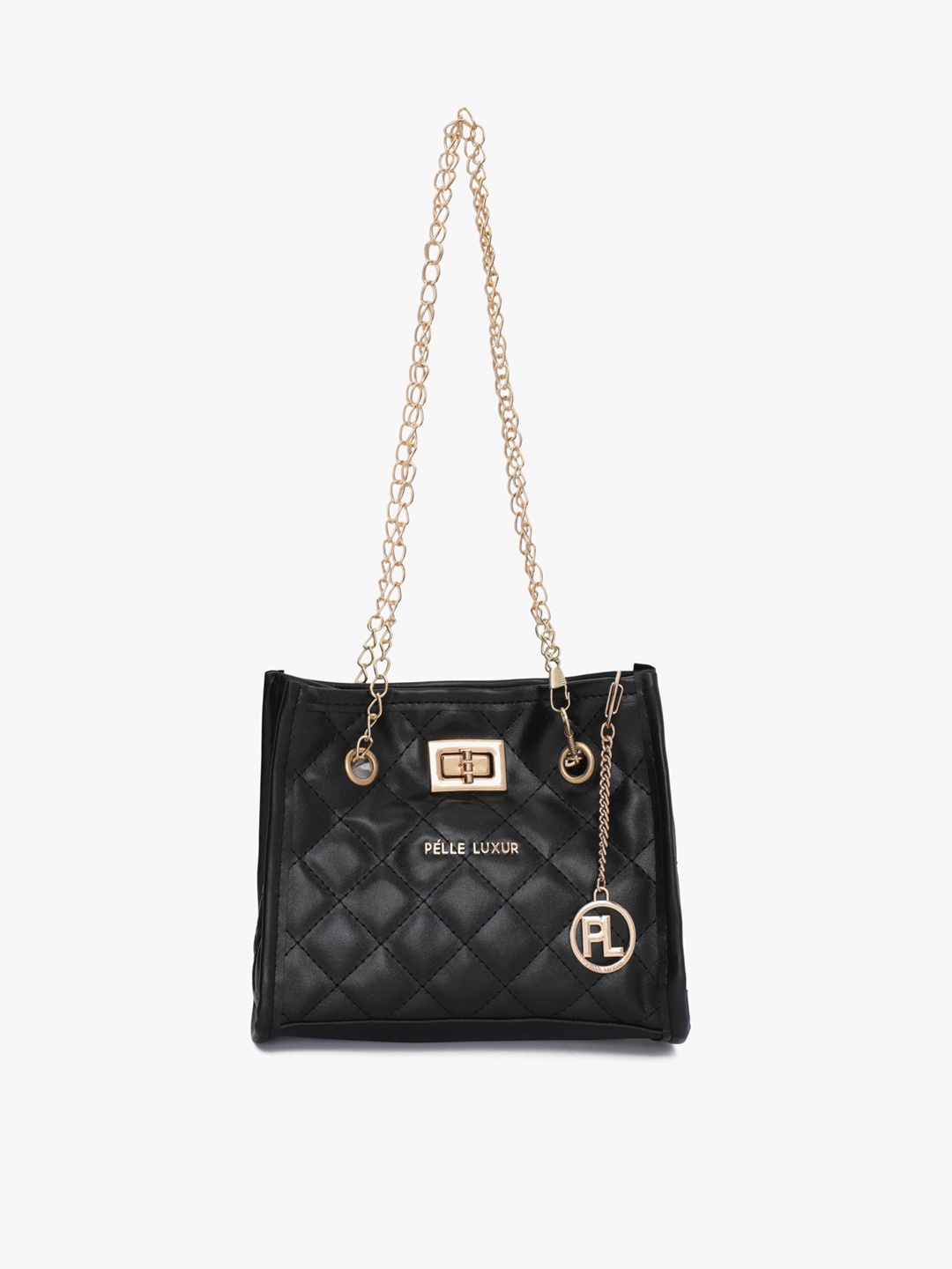 

PELLE LUXUR Textured PU Structured Sling Bag With Quilted, Black