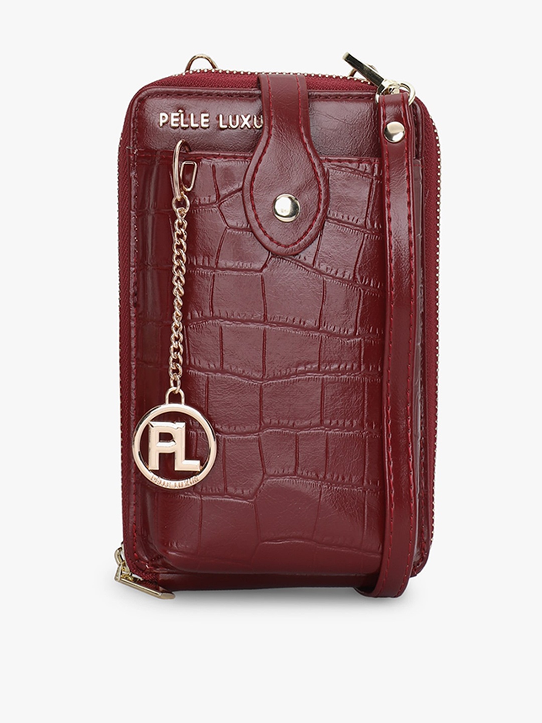 

PELLE LUXUR Textured PU Structured Sling Bag, Brown