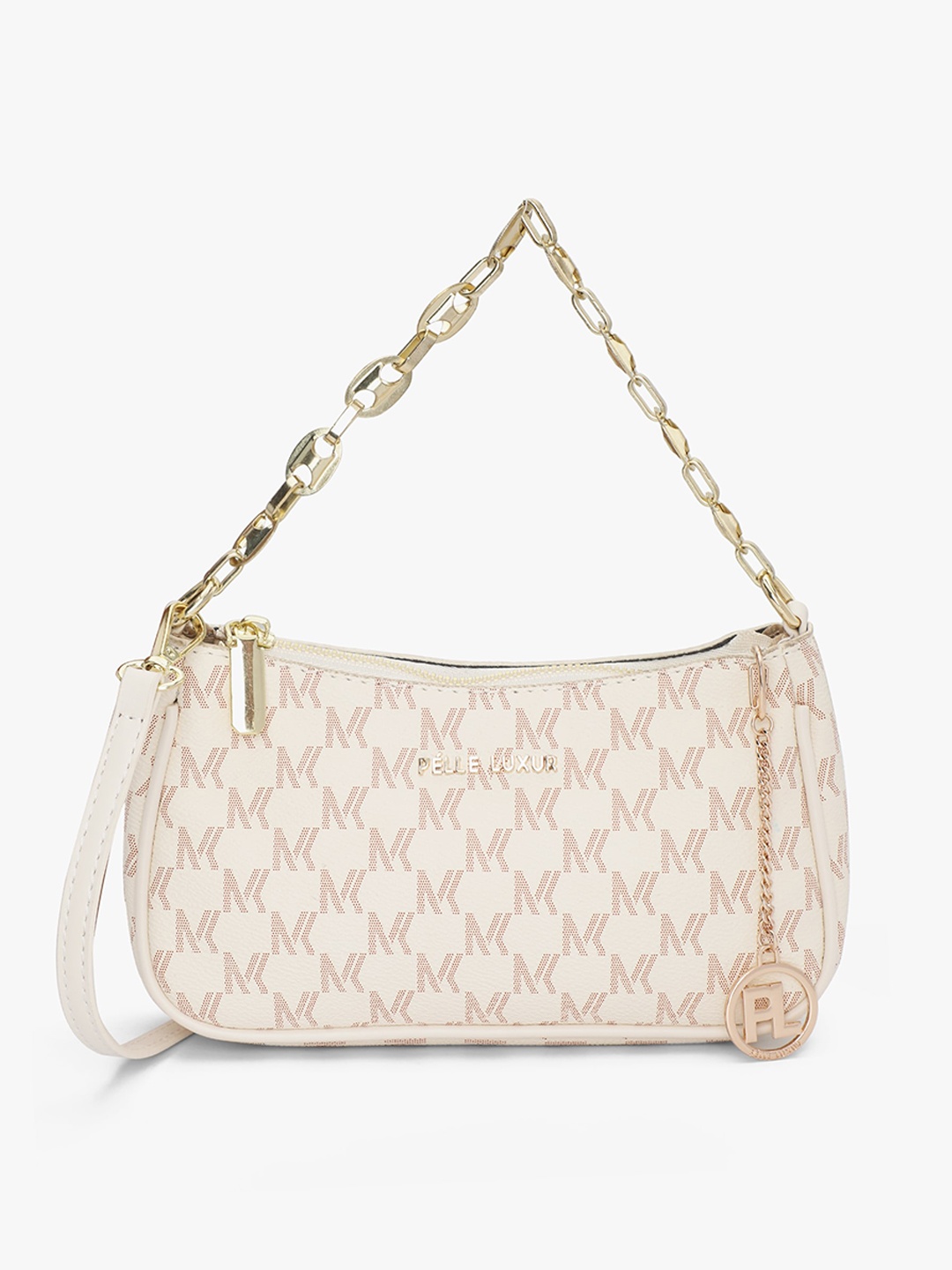 

PELLE LUXUR Geometric Printed Structured Sling Bag, White