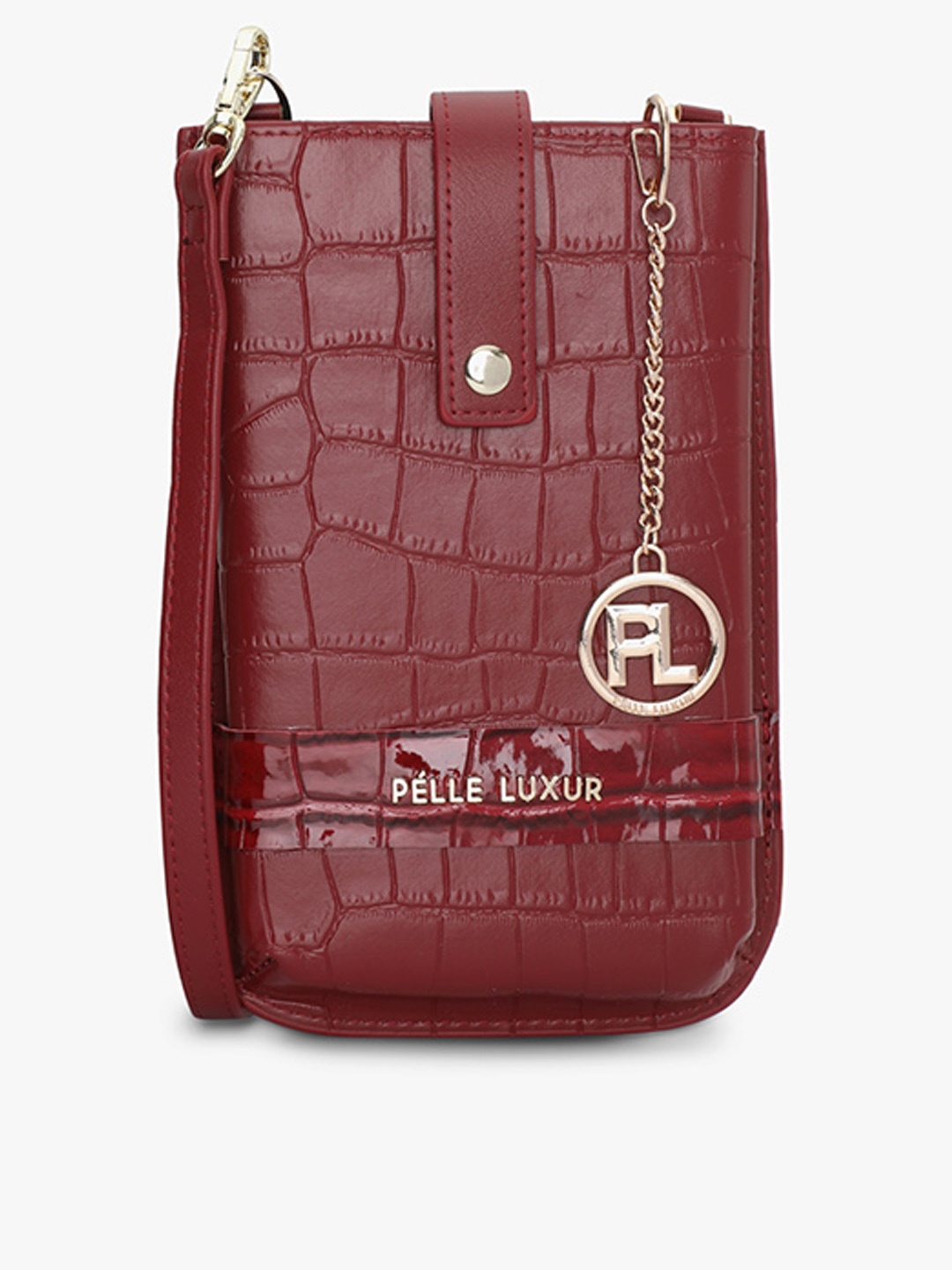 

PELLE LUXUR Animal Textured Structured Sling Bag, Red
