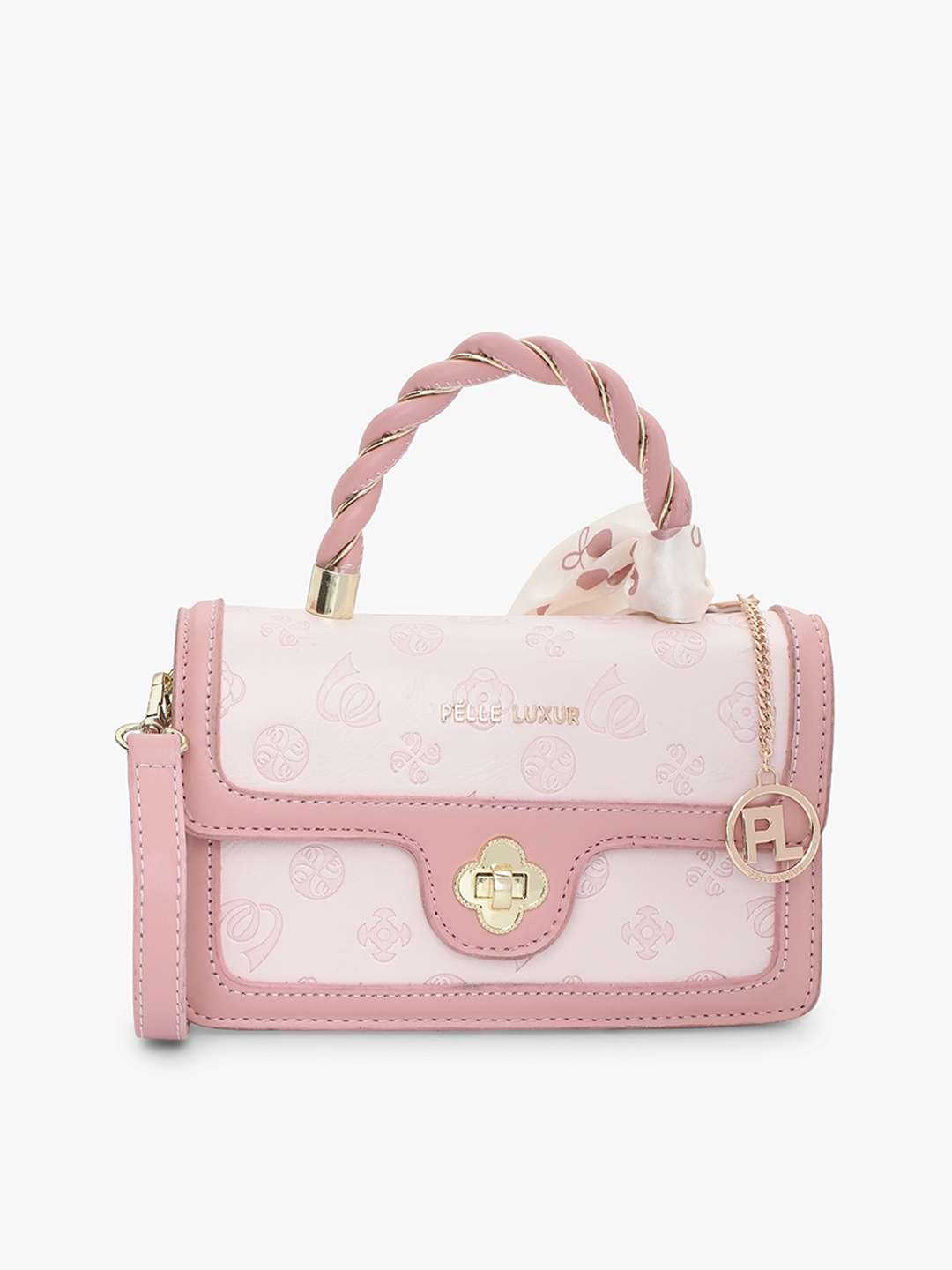 

PELLE LUXUR Self Design Structured Satchel Handbag, Pink