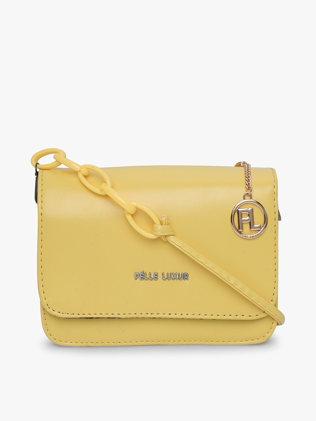 

PELLE LUXUR Yellow PU Structured Sling Bag