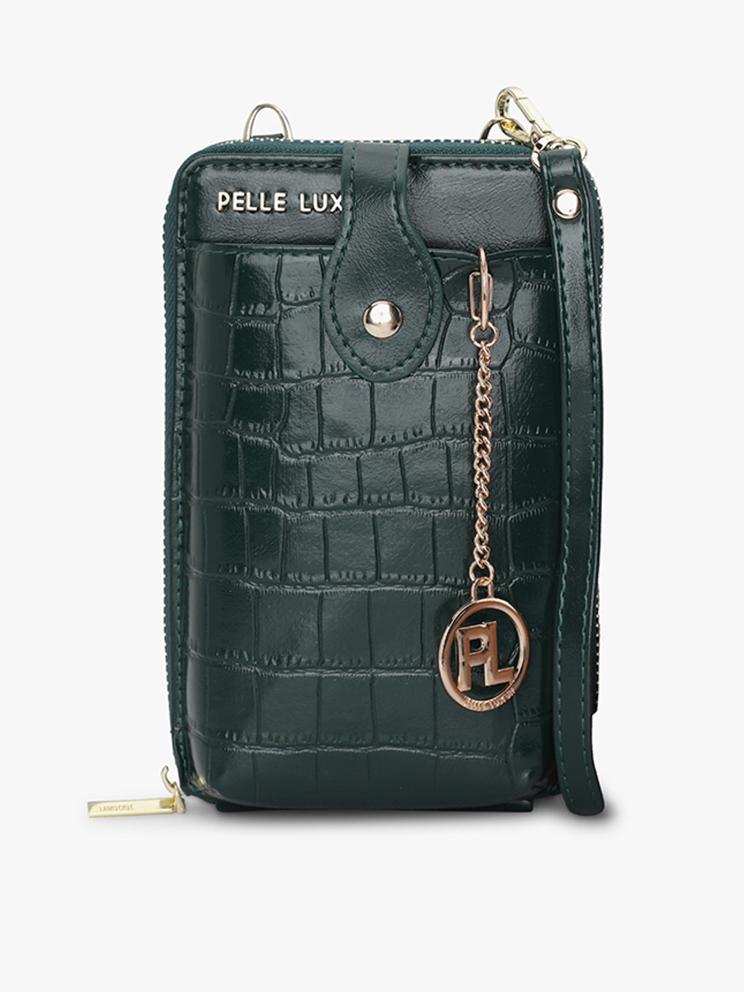 

PELLE LUXUR Textured PU Structured Sling Bag, Green