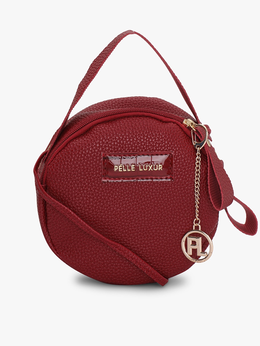 

PELLE LUXUR Textured PU Bowling Satchel, Red