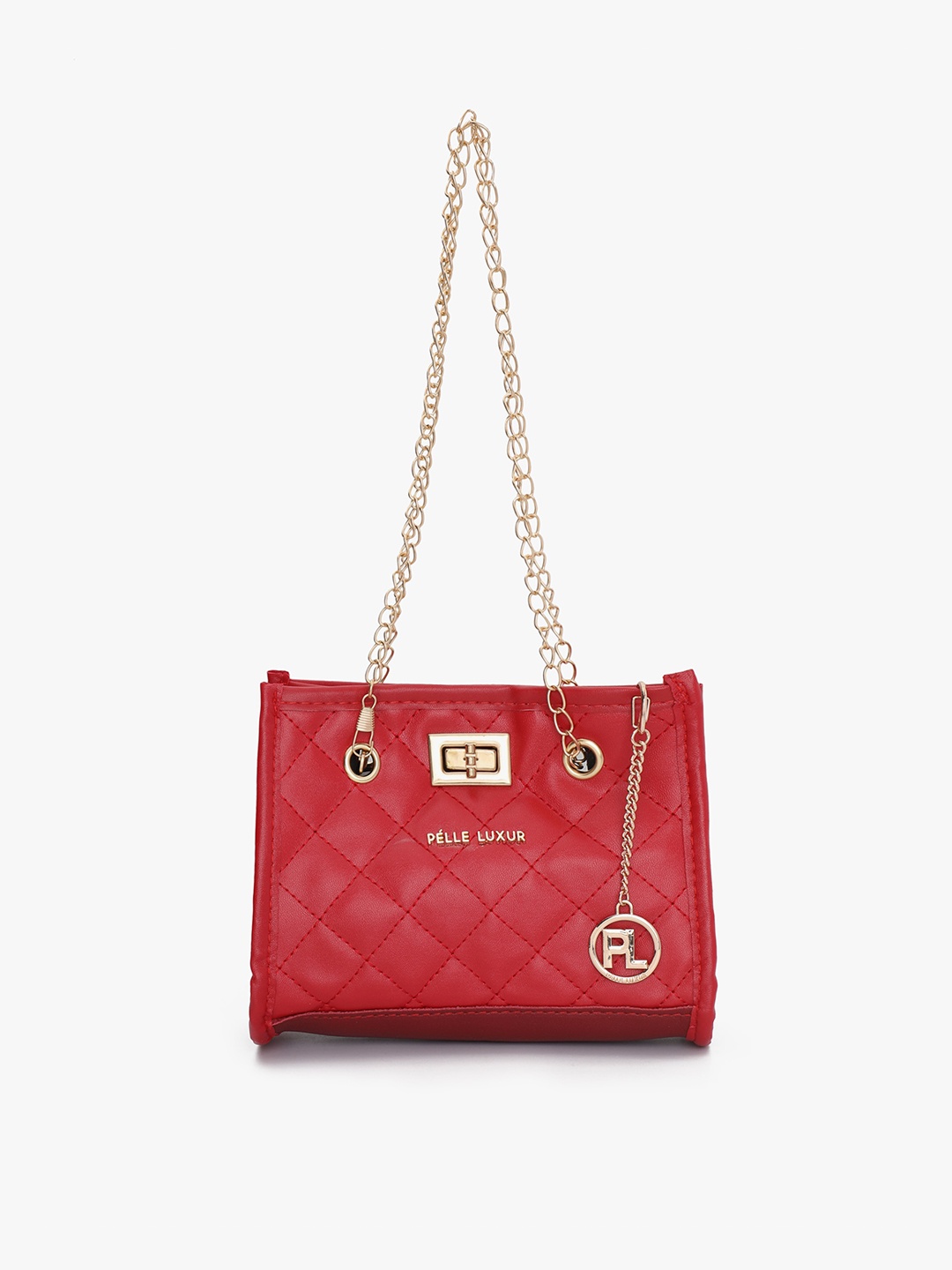 

PELLE LUXUR Quilted Structured Sling Bag, Red