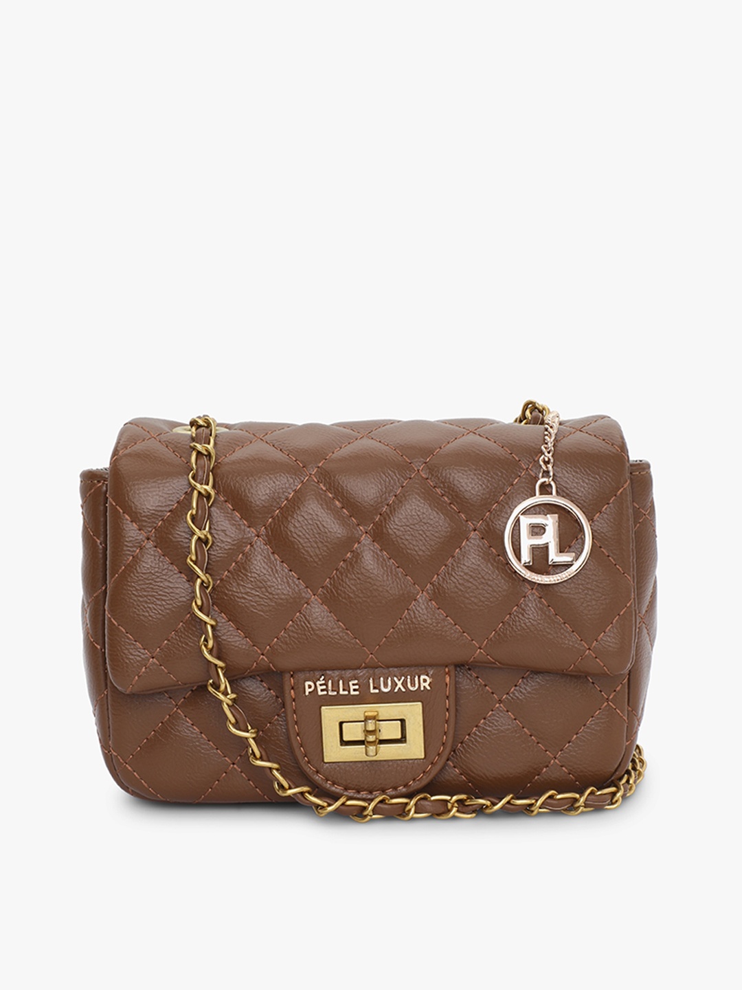 

PELLE LUXUR Textured Structured Sling Bag, Brown