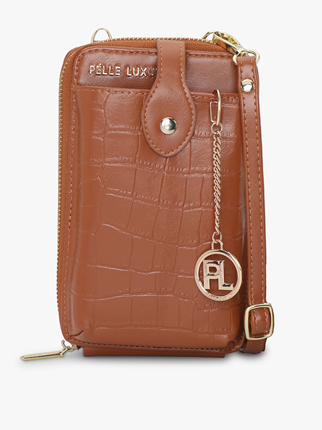 

PELLE LUXUR Textured PU Structured Sling Bag, Brown