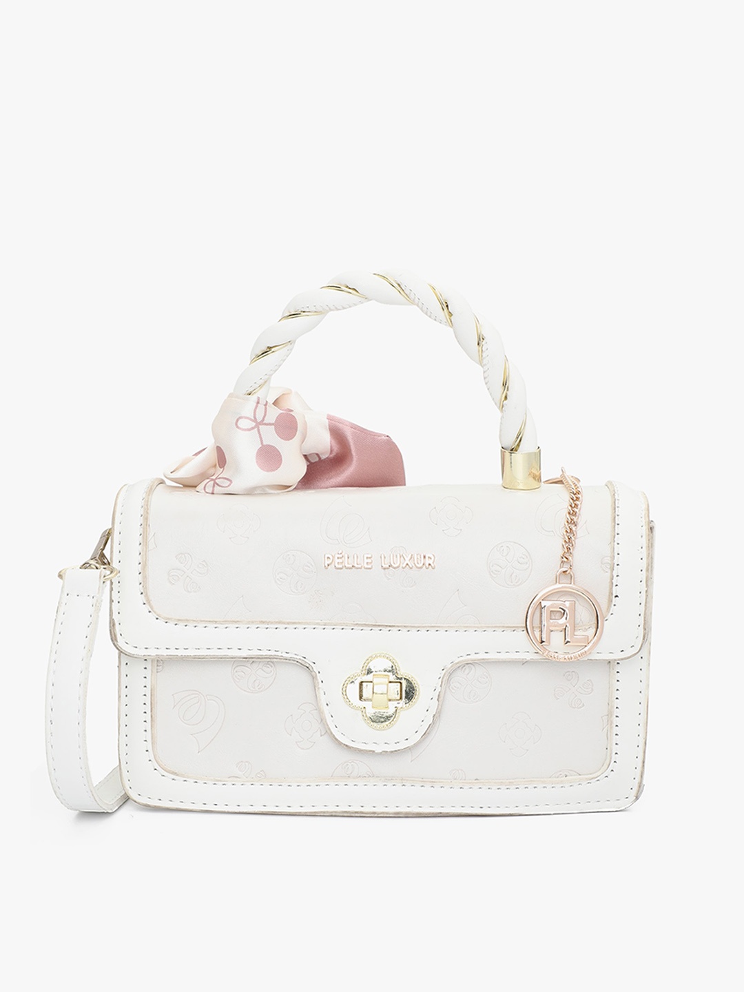 

PELLE LUXUR Structured Satchel With One Handle, Off white