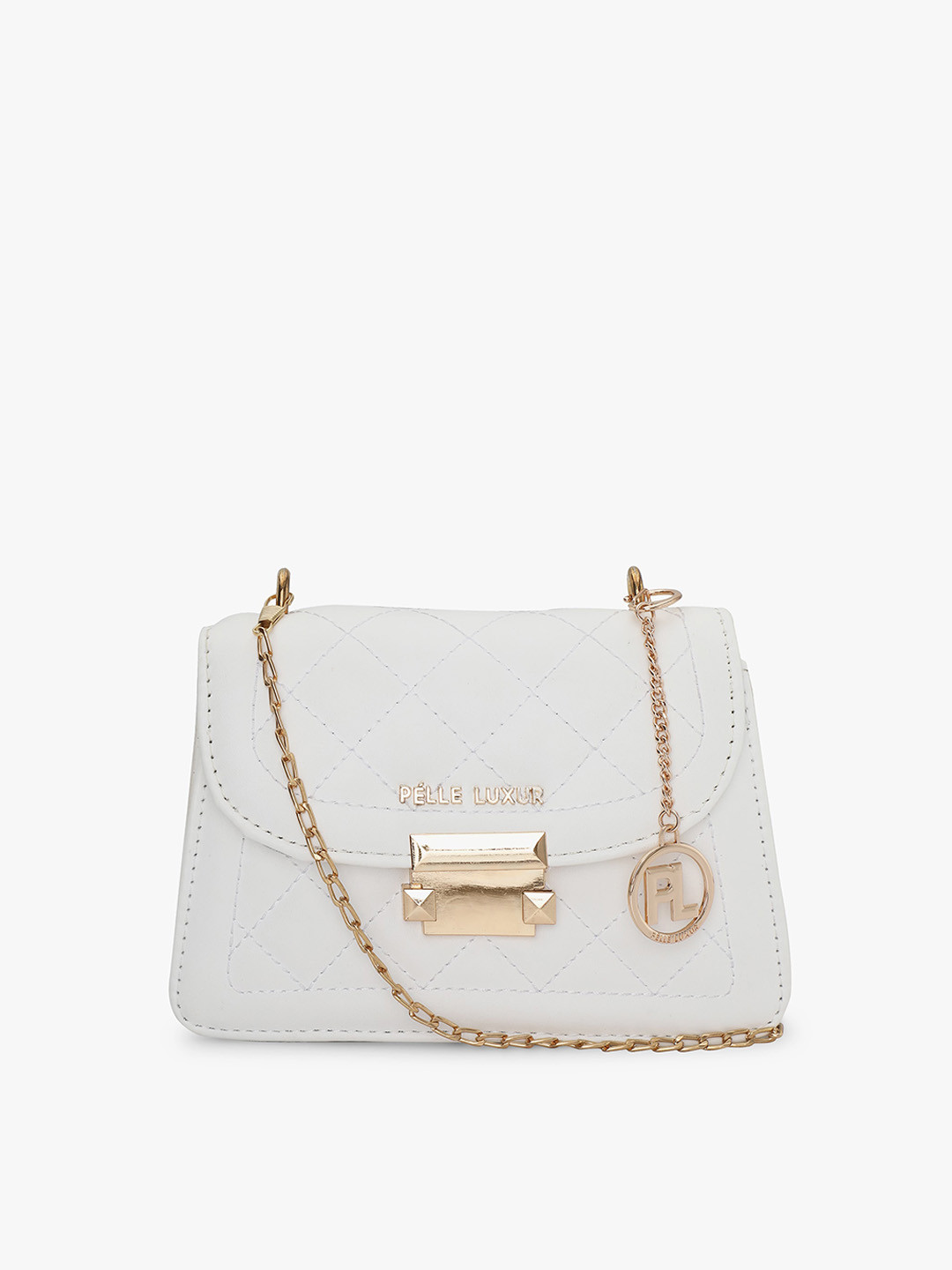 

PELLE LUXUR Structured Sling Bag With Quilted, White