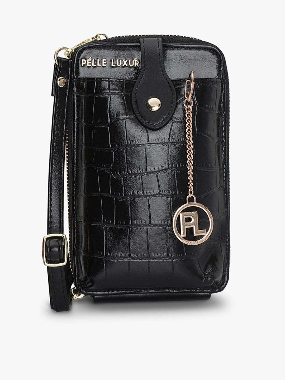 

PELLE LUXUR Textured PU Structured Sling Bag, Black