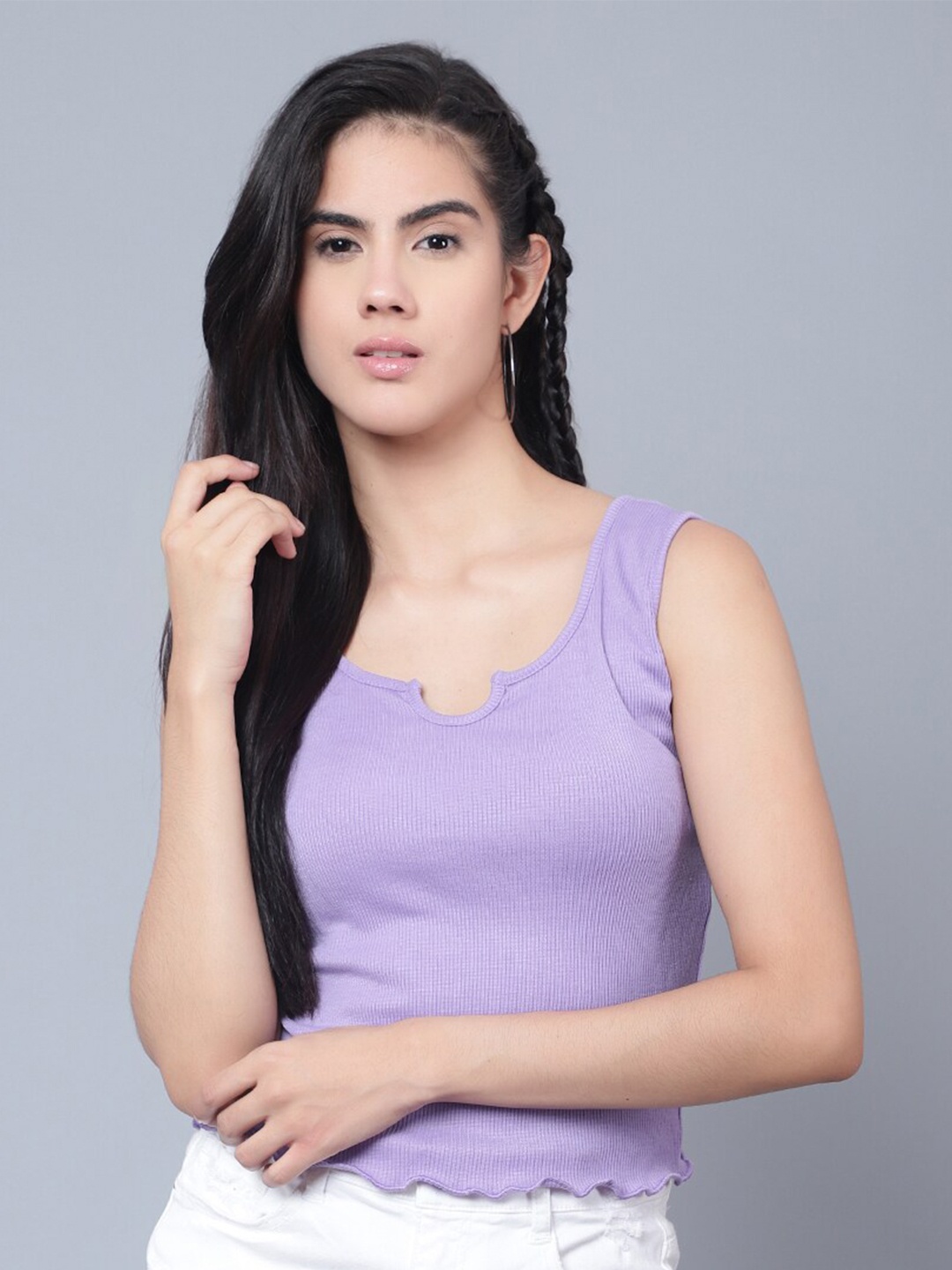 

Boleem Round Neck Shoulder Straps Cotton Fitted Crop Top, Lavender