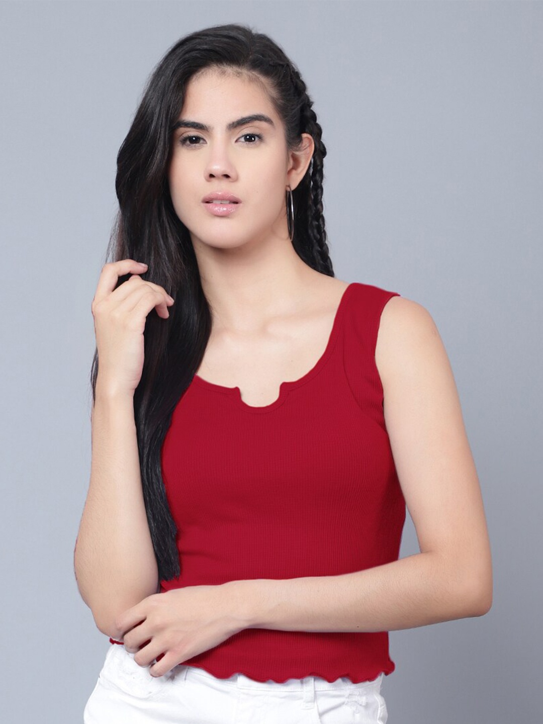 

Boleem Round Neck Cotton Fitted Top, Maroon