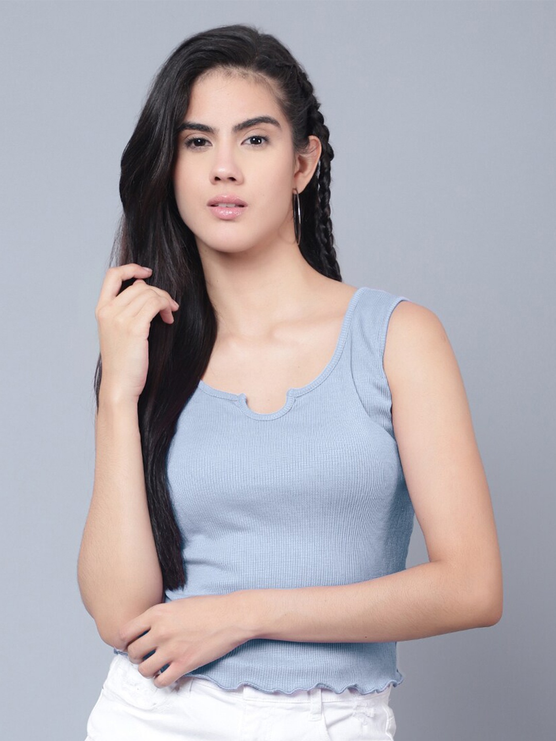 

Boleem Round Neck Cotton Fitted Top, Turquoise blue