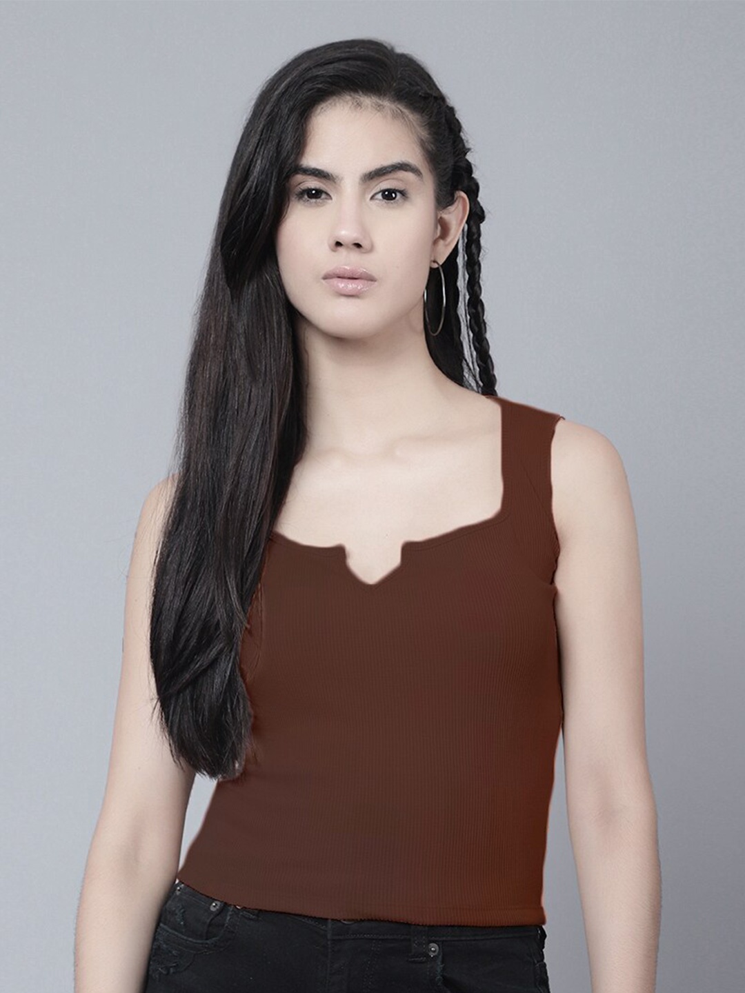 

Boleem Square Neck Sleeveless Cotton Crop Top, Brown
