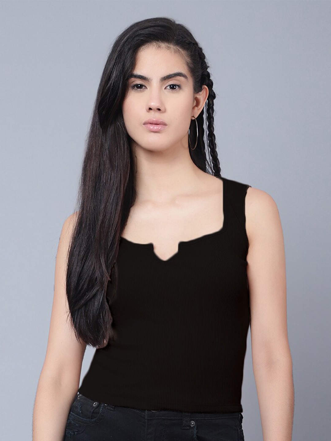 

Boleem Square Neck Shoulder Straps Cotton Fitted Crop Top, Black